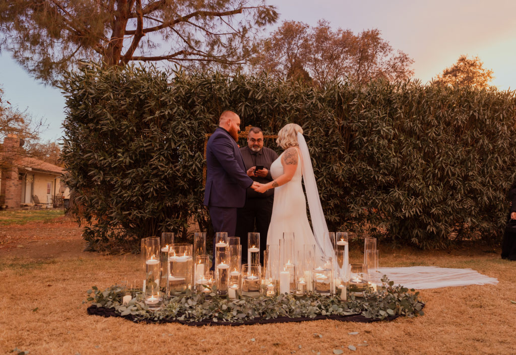 sunset backyard wedding