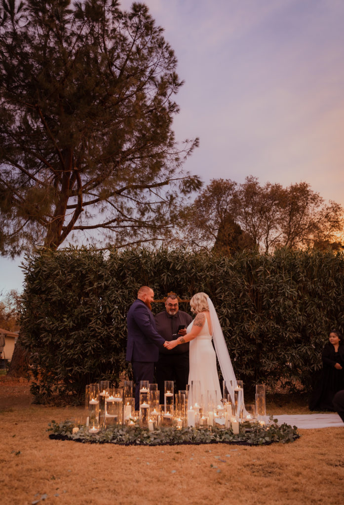 sunset backyard wedding